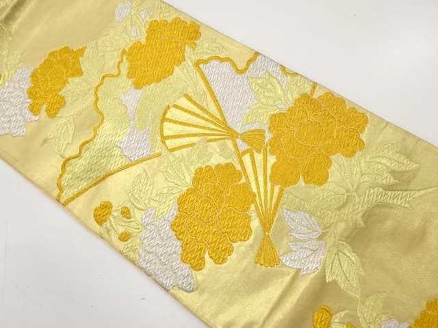 アンティーク　扇に牡丹模様織り出し袋帯（材料）